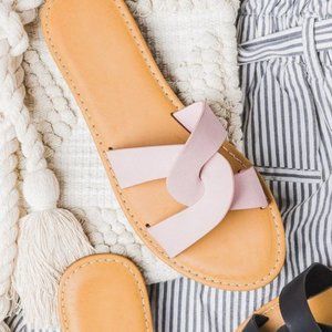 Sunny Feet Women Summer Knot Strap Fashion Slides Sandals - Blush - Size 8